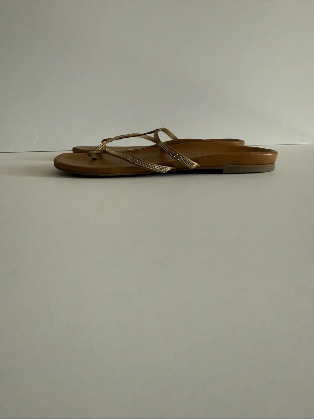 Pedro Garcia Brown Sandal with Gold Rhinestone Straps size 8